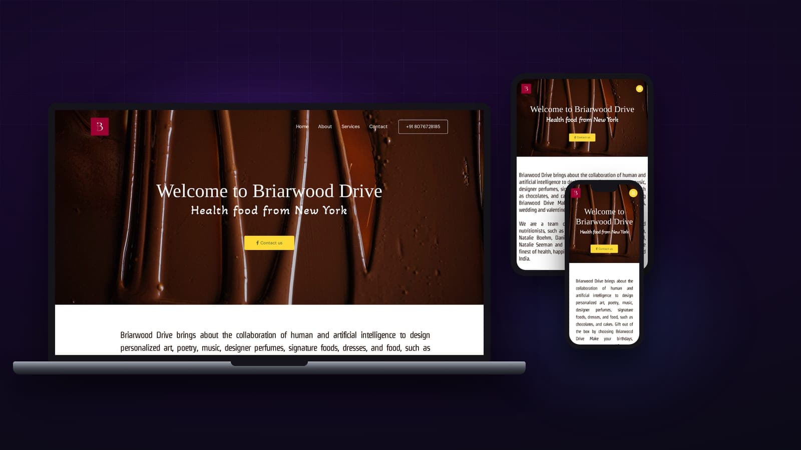 Briarwood Drive website shown on laptop, tablet and phone