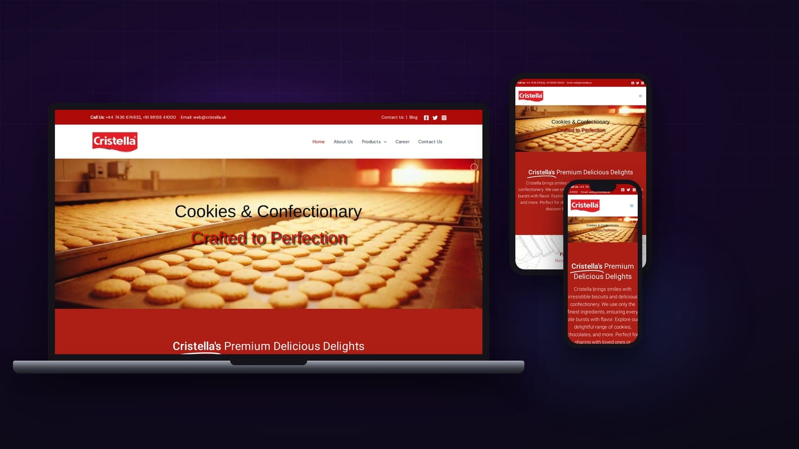 Cristella website shown on laptop, tablet and phone