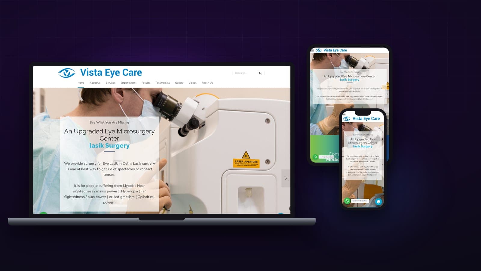 Vista Eye Care website shown on laptop, tablet and phone